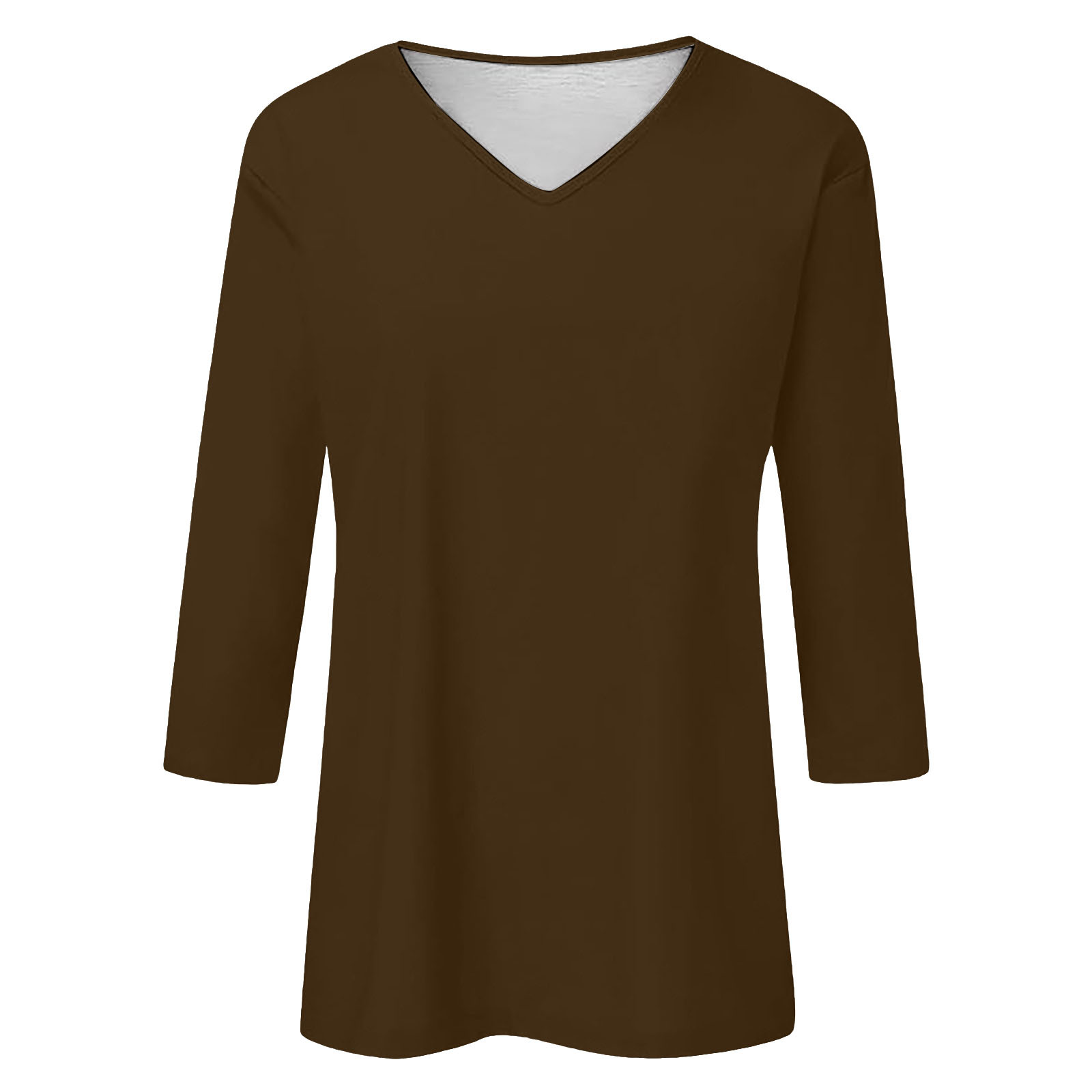thumbnail image 4 of Camiseta básica de verano informal de color liso con cuello en V para mujer - Poliéster, manga 3/4, aberturas laterales - S-XXL, 4 of 5